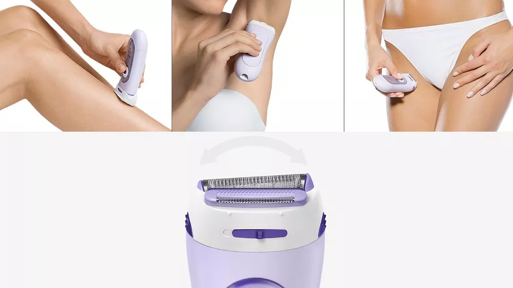 použití dámského holicího strojku na různé partie.
