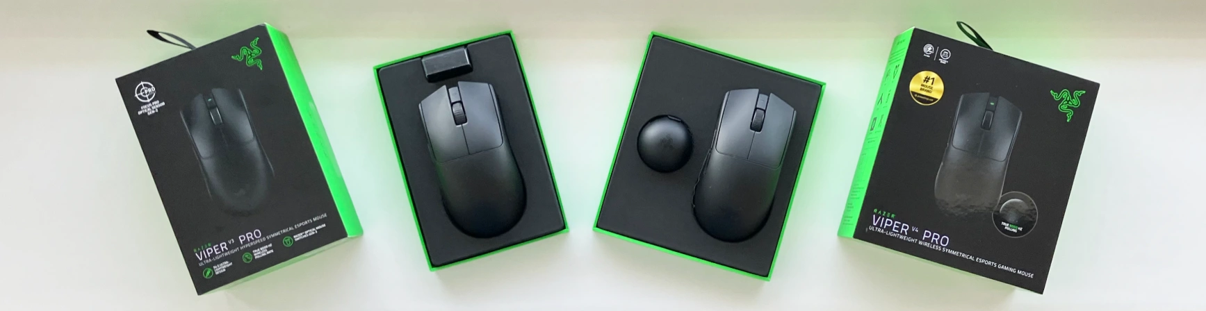 Rozbalené herní myši Razer Viper V3 a V4 Pro